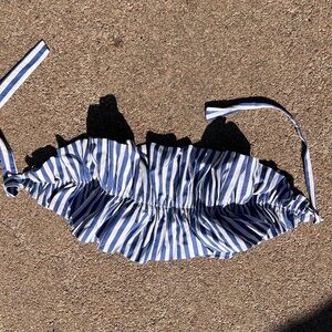 Blue and White Striped Ruffle Top